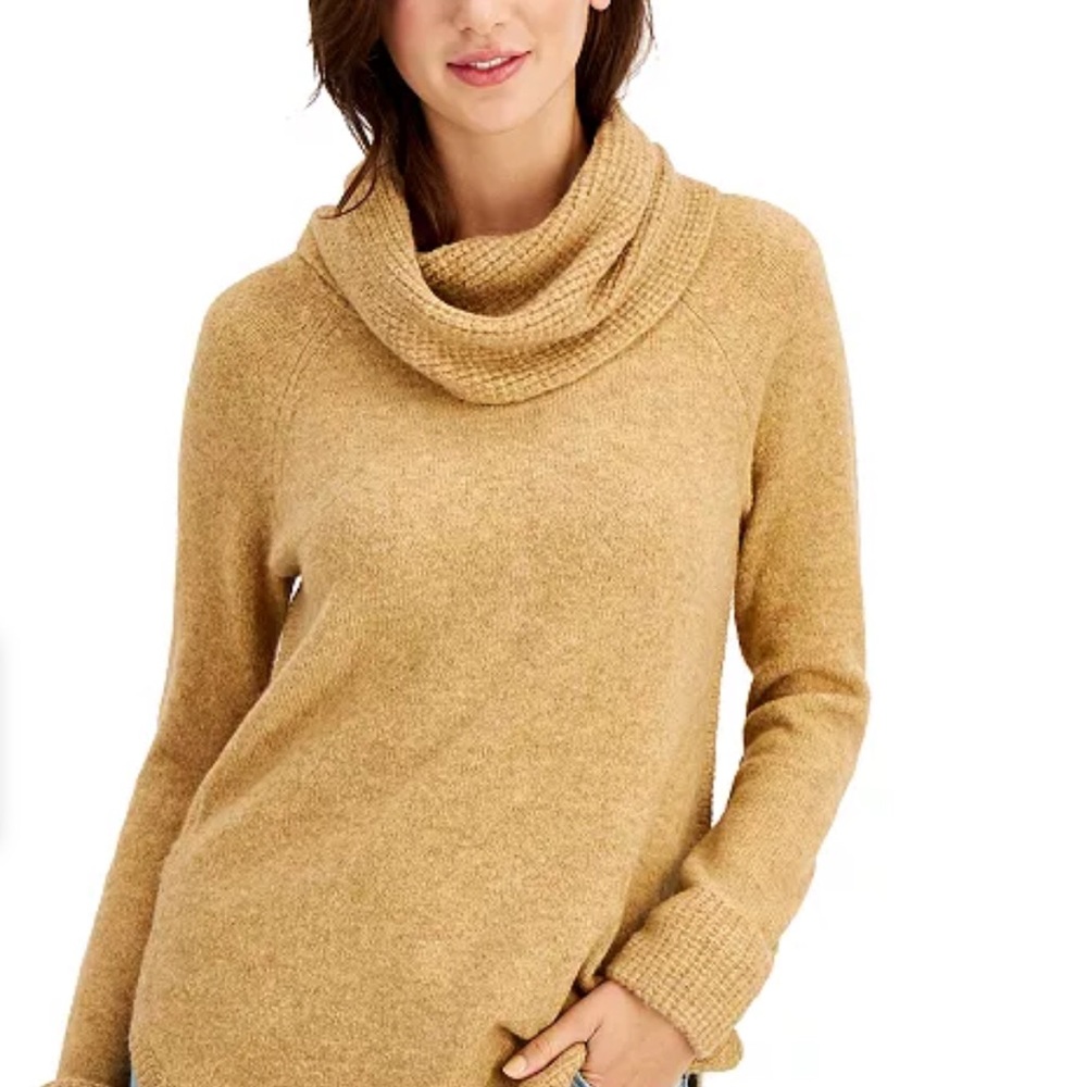 Style&co Plus Size Waffle-Knit Cowlneck Sweater, Grey Combo size OX Grey.